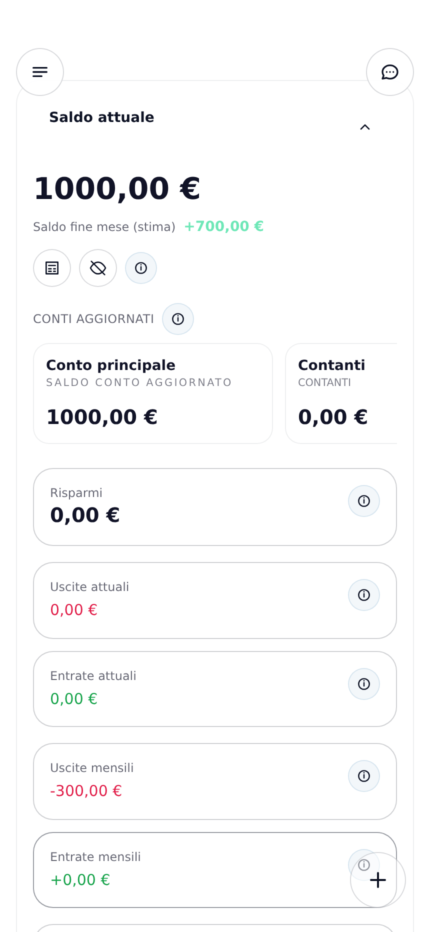 Dashboard Nexmy con saldo attuale e saldo previsto a fine mese